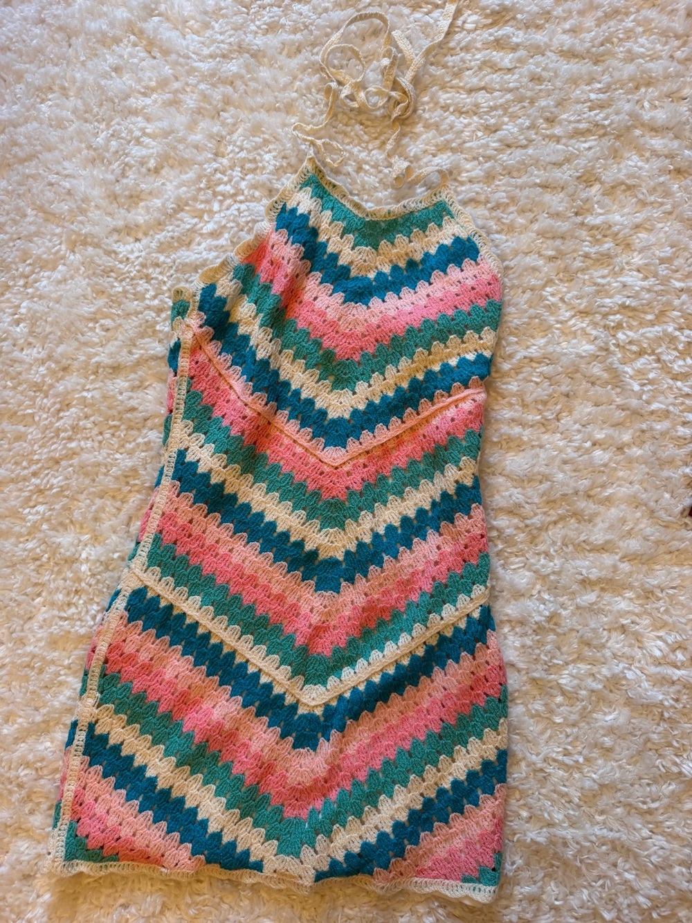 saltwater LUXE Pink, Teal & Cream Chevron Halter Knit Dress